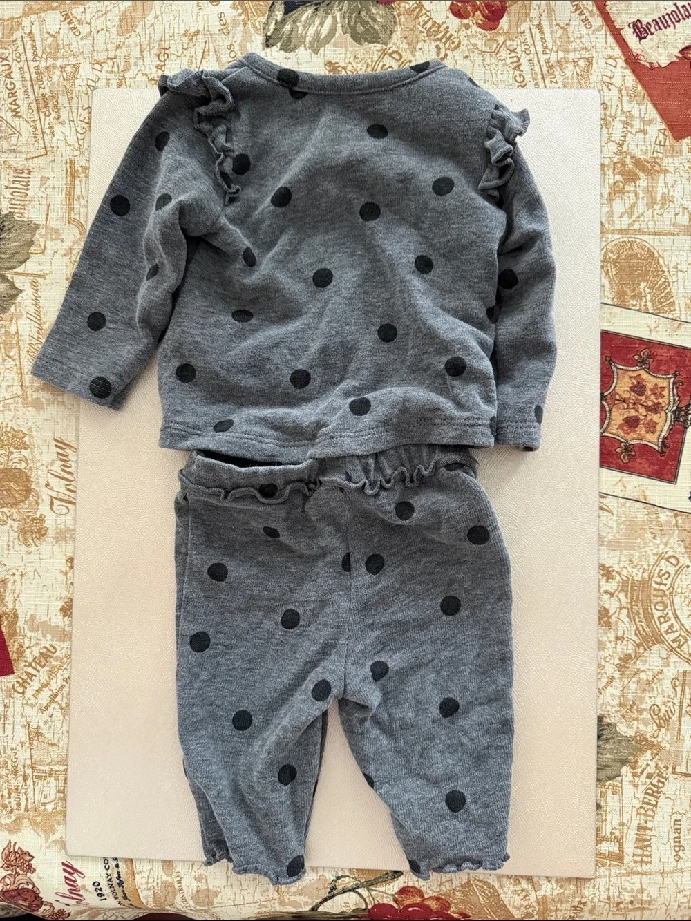 Carter's Gray Top and Pants Polka Dot Matching Set